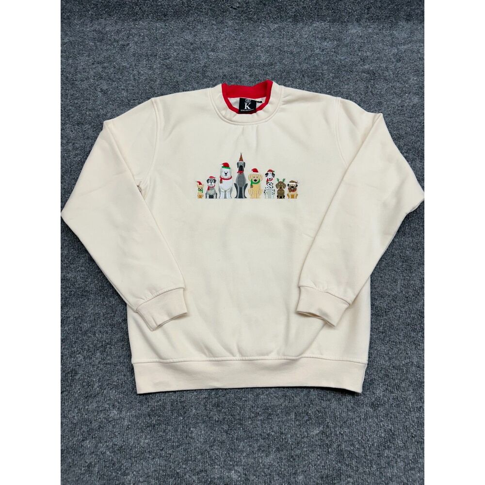 King Universal Christmas Dog Sweatshirt Women’s Small Cream Embroidered